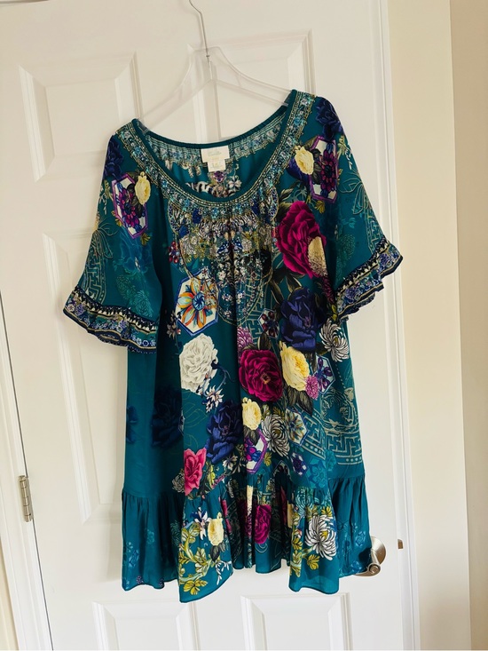 Camilla Dresses & Skirts - Camilla Teal Floral & Tiger Mini Dress with Pink and Yellow Accents